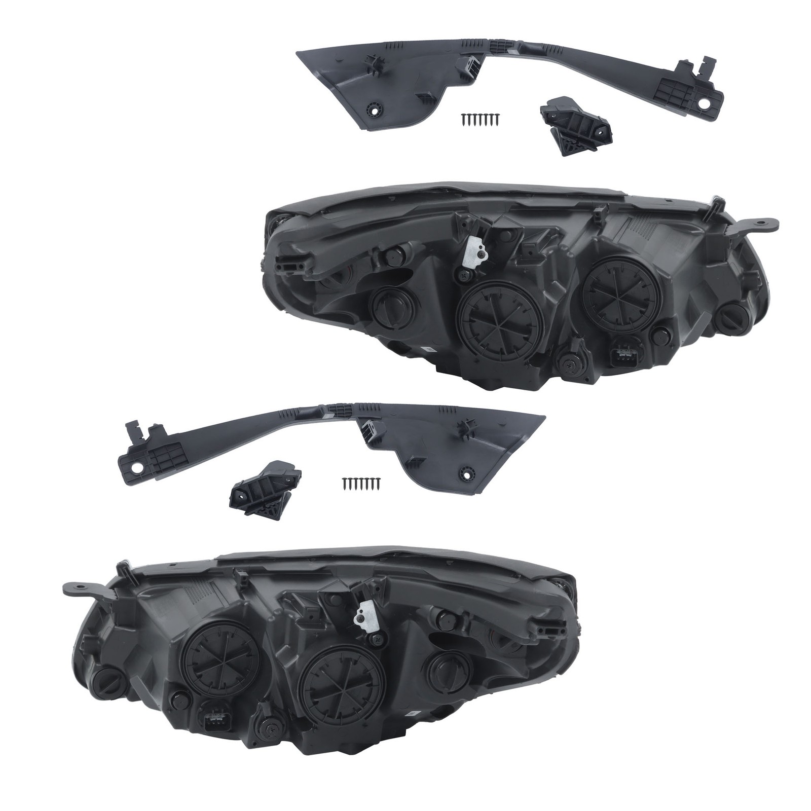 Pair Headlights Assembly Black For 2015-2017 Hyundai Sonata Halogen Clear Lens