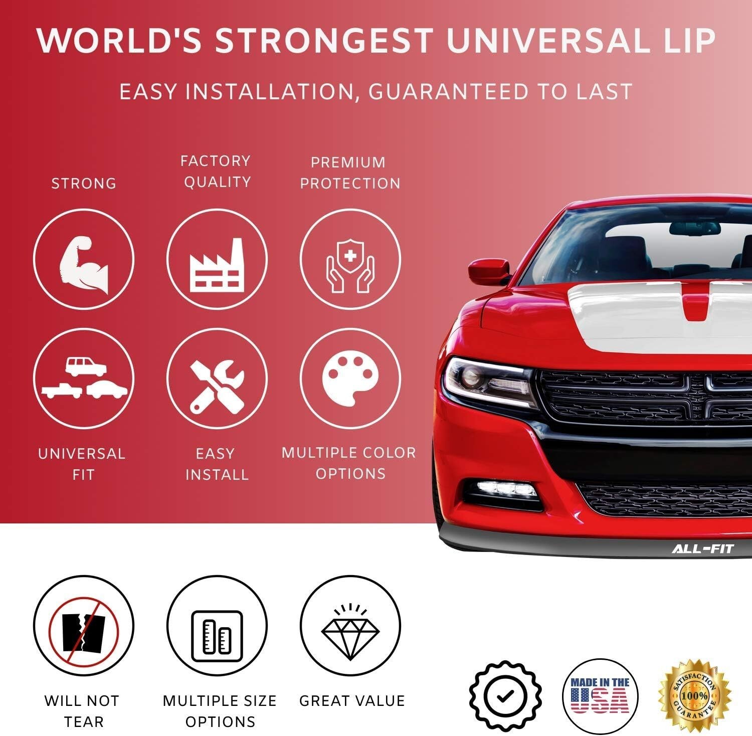 ALL-FIT 1.5in Universal Fit Front Bumper Spoiler Lip Splitter Protector (D-Gray)