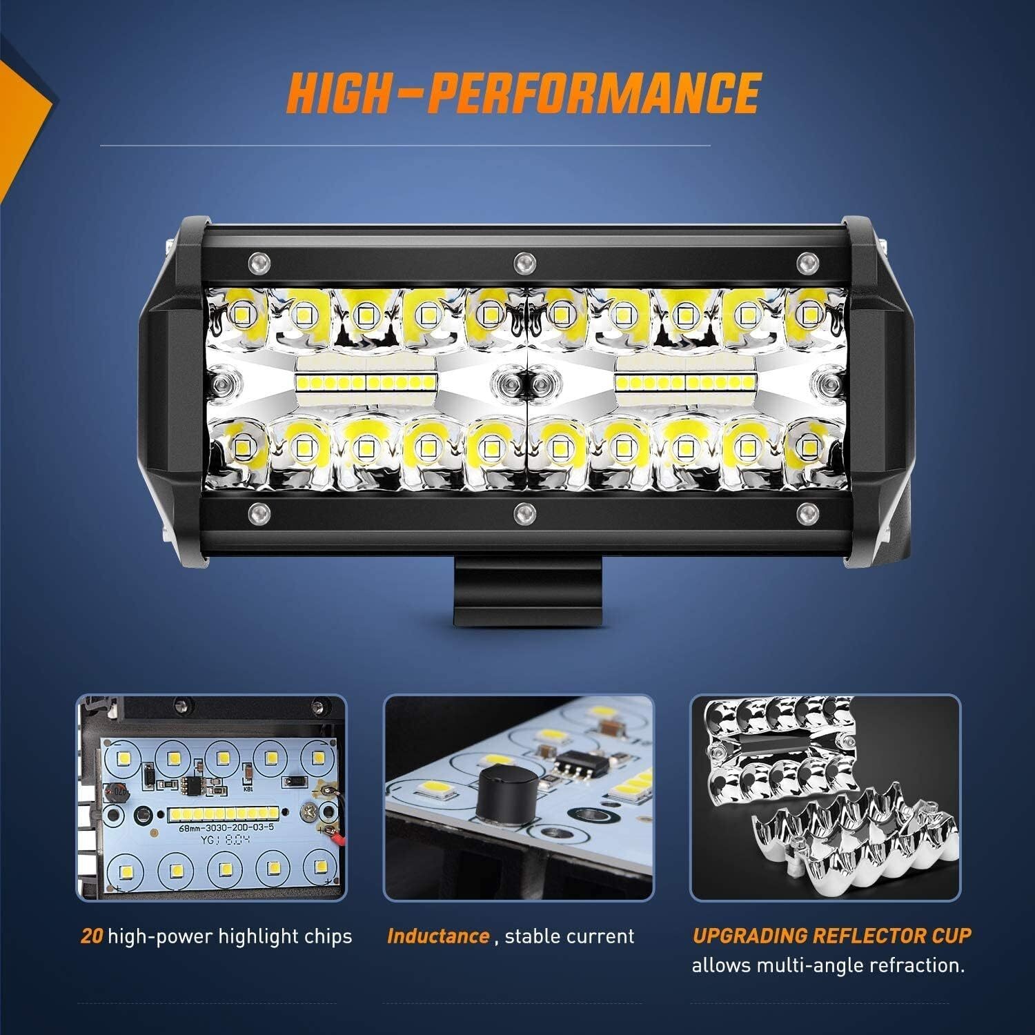 2x 7inch 30000LM LED Work Light Bar Flood Spot Pod Offroad Fog Driving ATV Truck