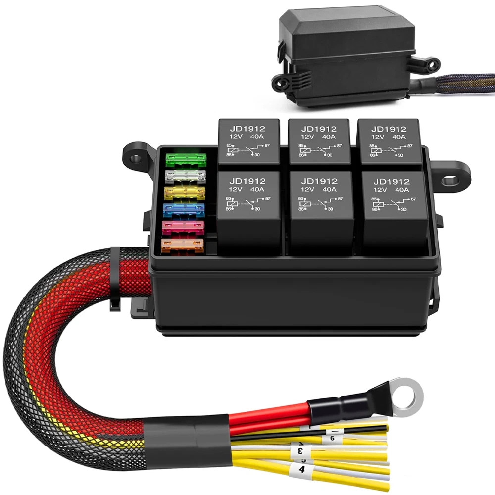 New Universal 12V Waterproof Automotive 6 ATO Fuse Relay Box Block w/ Harness US