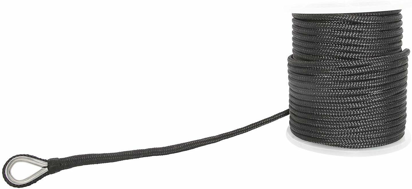 NovelBee 5/8 In X 200 Ft Double Braid Nylon Anchor Line with Thimble and Chuck
