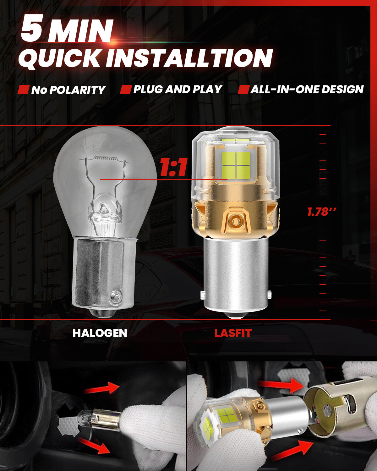 Lasfit 1156 7506 LED Backup Reverse Light Bulbs 6000K Super Bright White Canbus