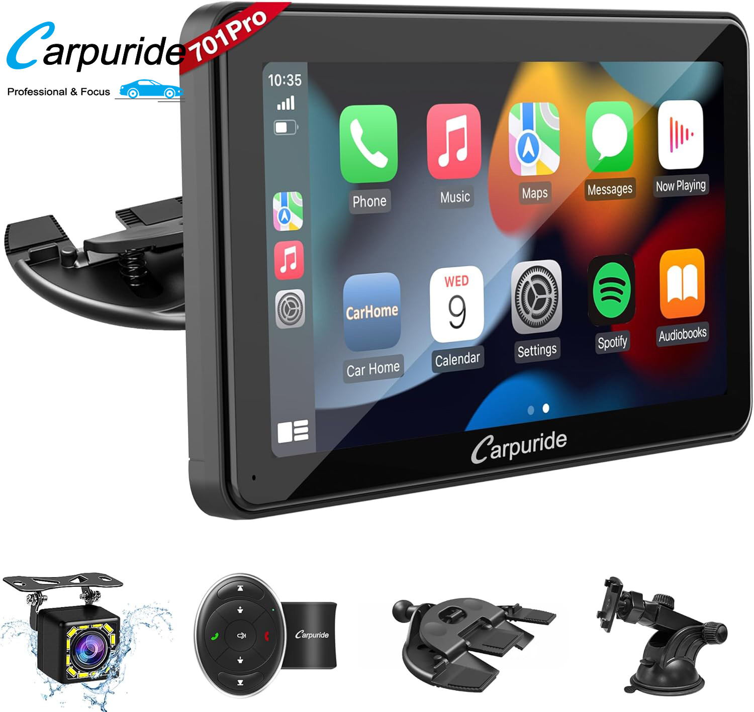 Carpuride Wireless Carplay Android Auto Mirror Link Dual Bluetooth W/Backup Cam