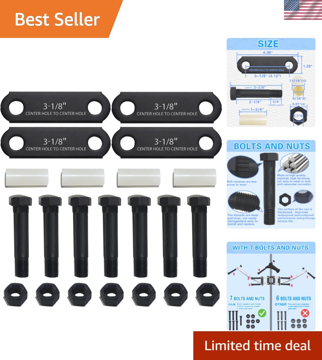 Heavy-Duty Carbon Steel Shackle Kit – Complete for Tandem Axle Trailers