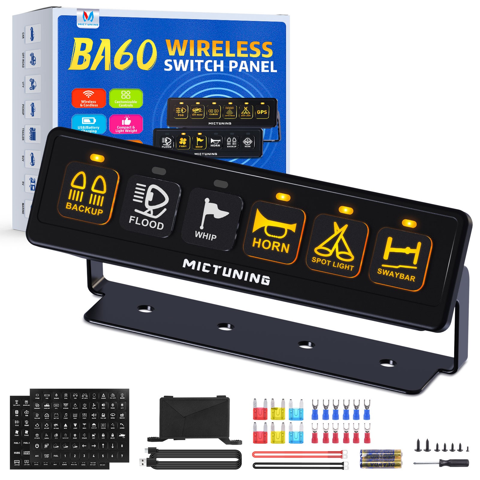 6 Gang Wireless Switch Panel,12V 80A Circuit Control Relay System Pods for Truck