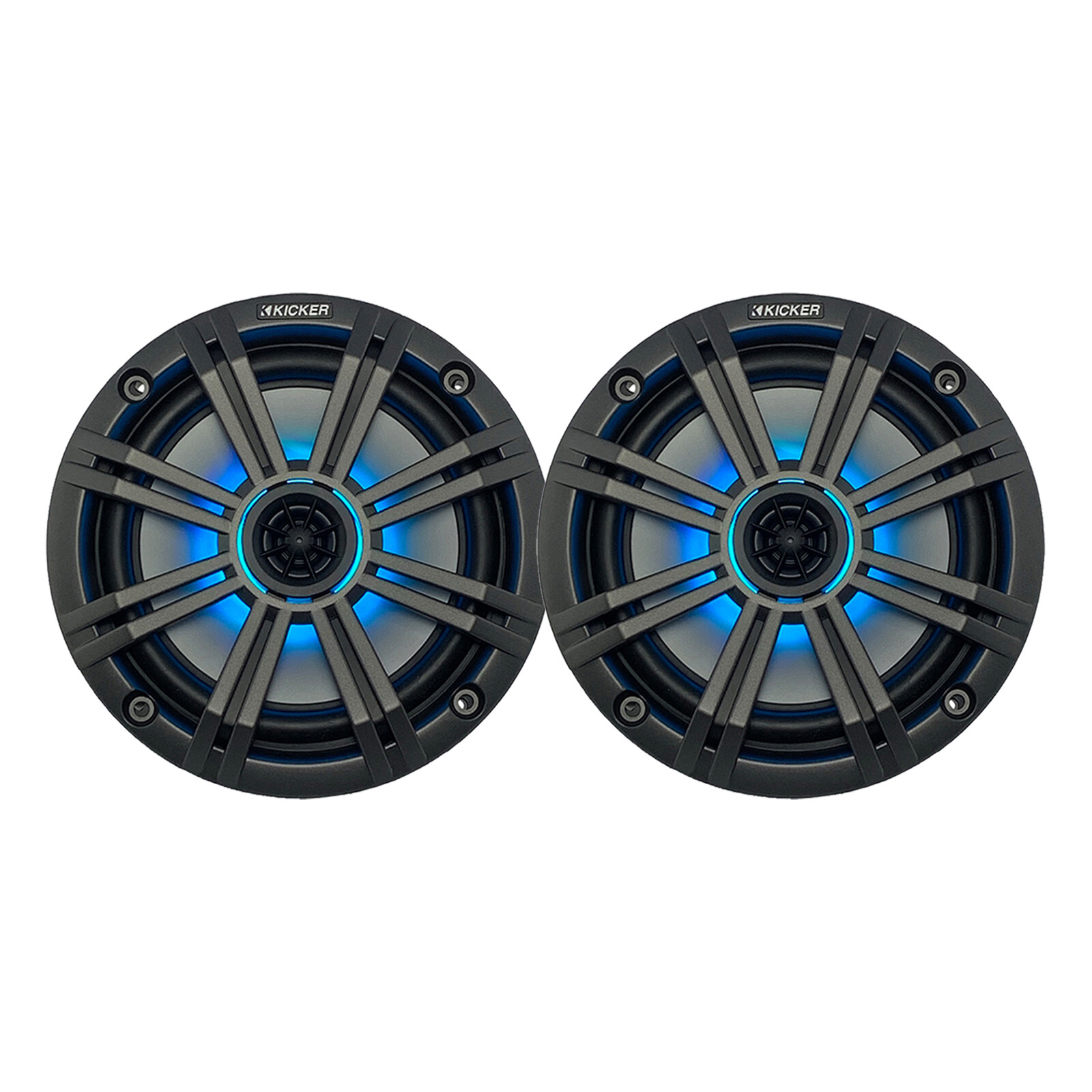 Kicker 6.5″ 195W Marine Multicolor LED Boat Speakers (Pair) w/Charcoal Grilles