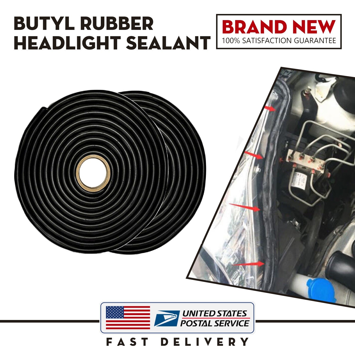 2Roll 4M Butyl Tape Rubber Glue Headlight Sealant Retrofit Reseal Self-adhesive