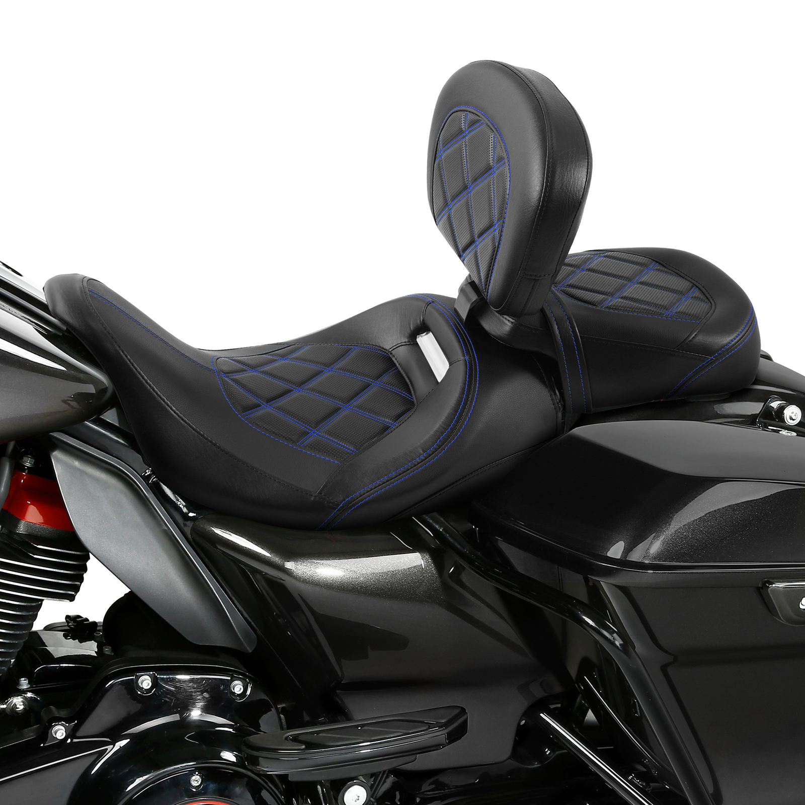 Low-Profile 2 Piece Seat & Rider Backrest Pad Fit For Harley Touring 2009-2023