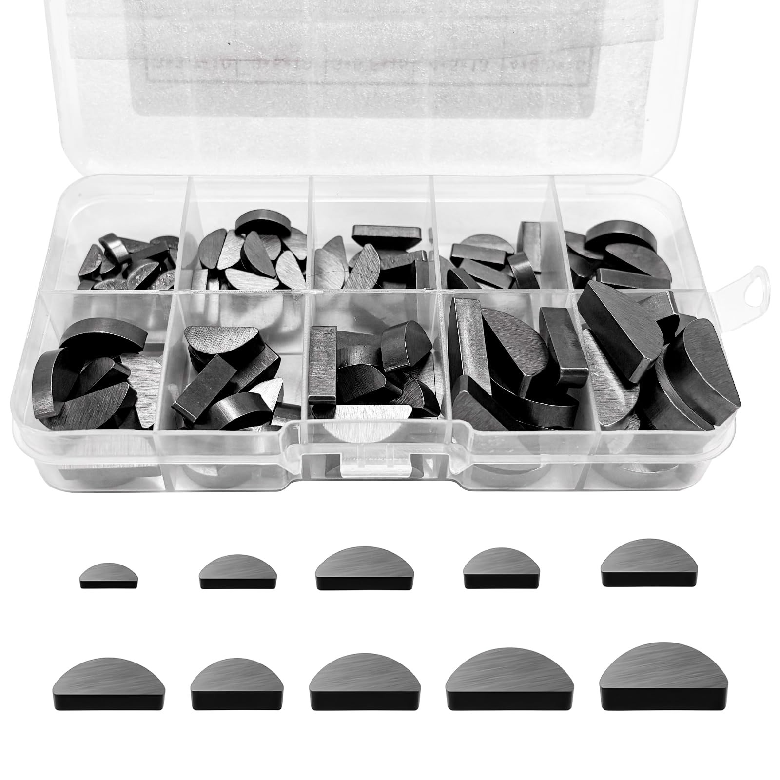 YTFRL 120PCS Woodruff Key Assortment Kit, 10 Sizes Carbon Steel Black