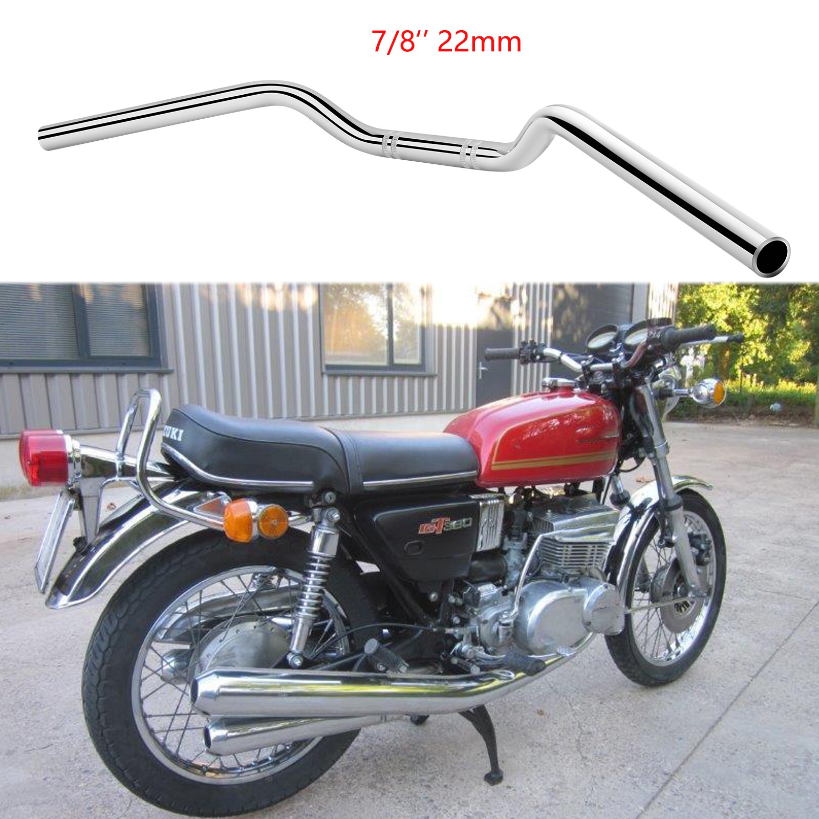Chrome Motorcycle 7/8” 22mm Handlebar Tracker Drag Bar For Suzuki GT380 GT750