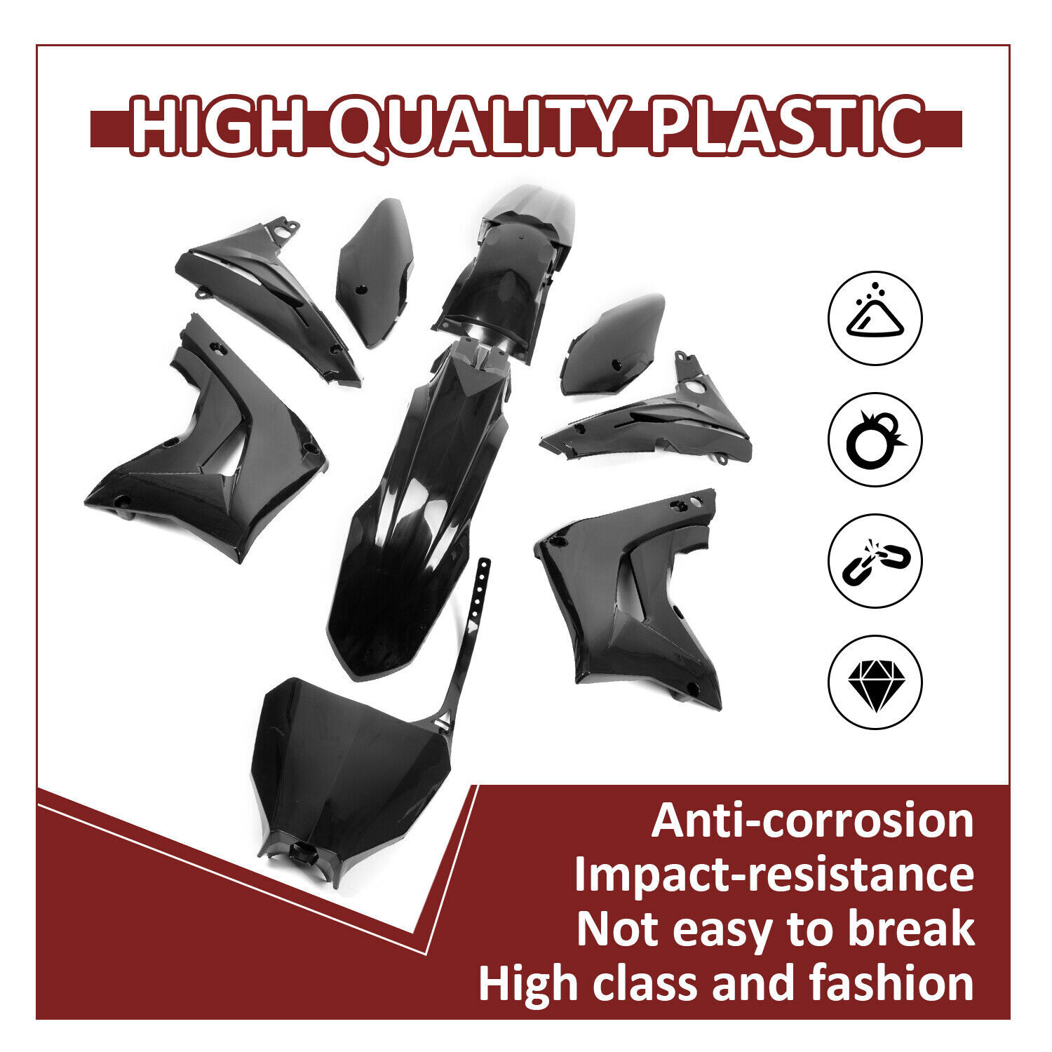 Black Restyle Plastic Body Work Complete Kit For 2002-2007 Honda CR125R CR250R