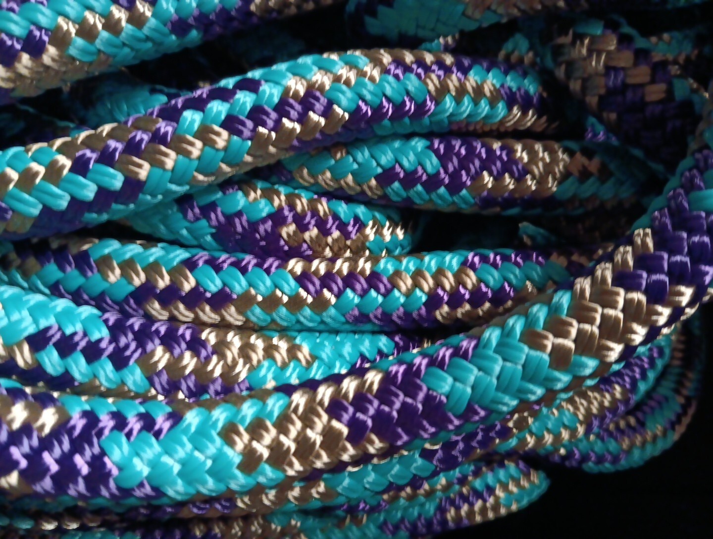 9/16 x 200 ft. Double Braid-Yacht Braid Polyester Rope. Purple/Gold/Turquoise