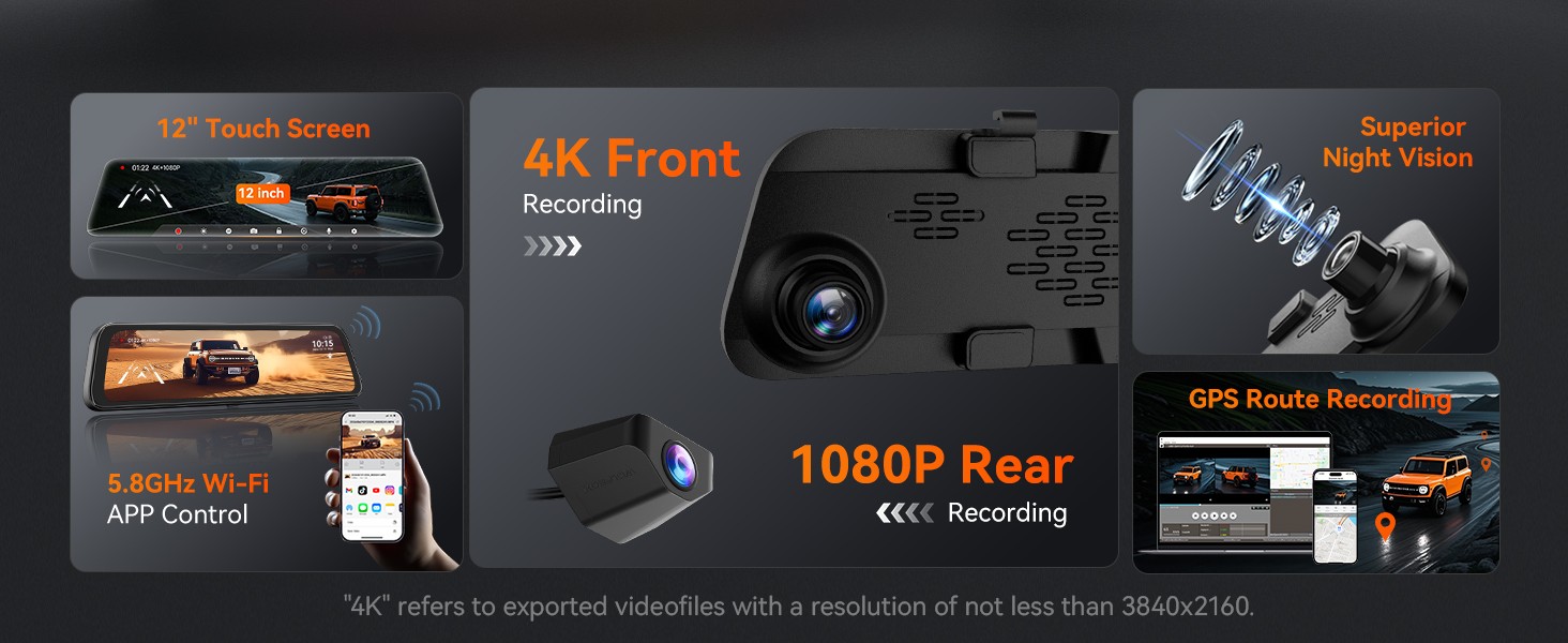 12″ Rearview Mirror Car DVR Dual Dash Cam G840S Camera Front Rear Video Recorder