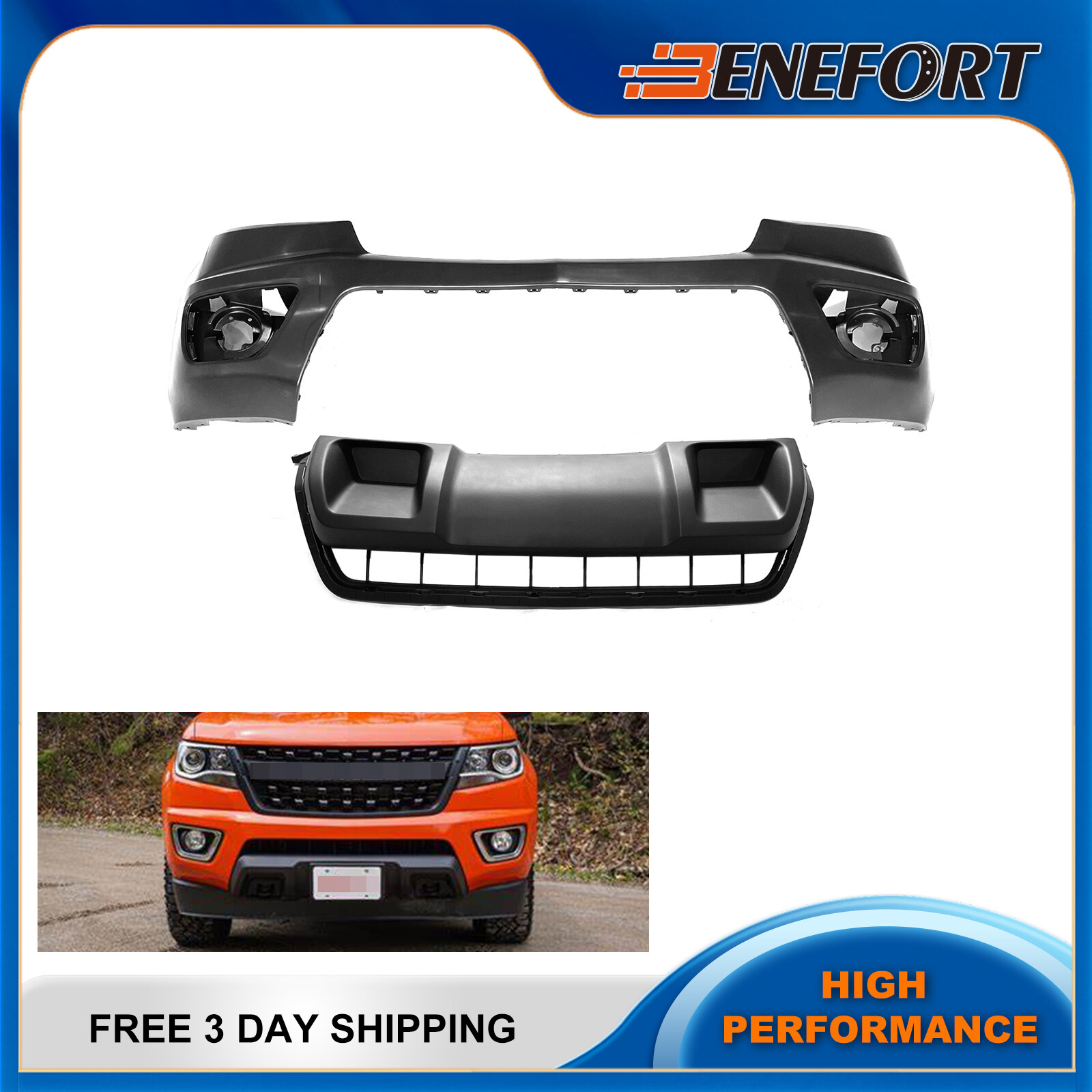 For 2015-2020 Chevy Colorado Front Upper Bumper Cover & Skid Plate Primed