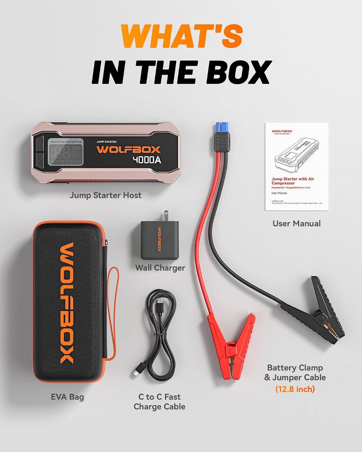 WOLFBOX 4000A Jump Starter With 12V Fast Charge Car Battery Booster Rose Gold