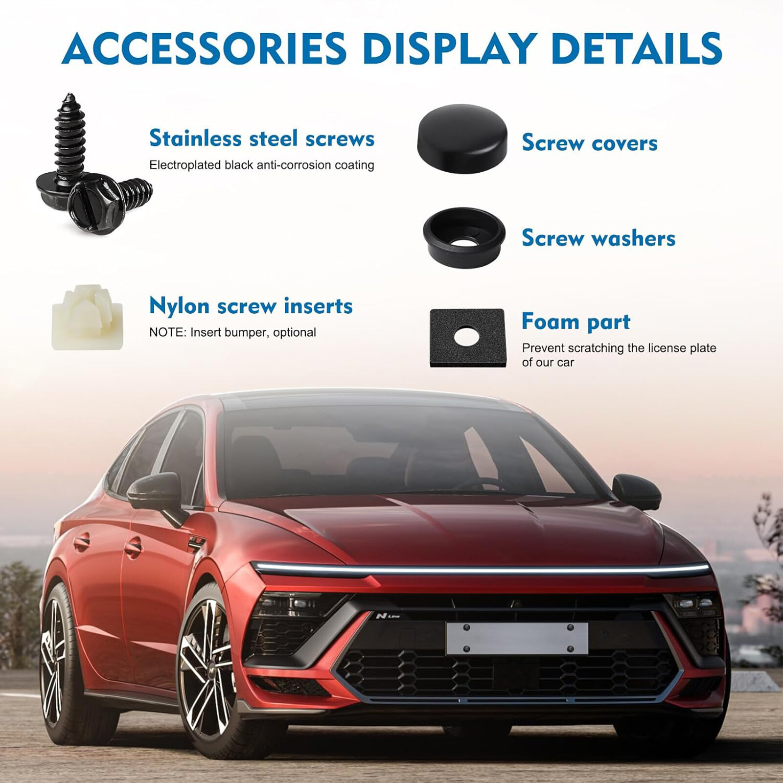 8 PCS Car License Plate Screws Stainless Steel Bolts Caps Fasteners Kit Black
