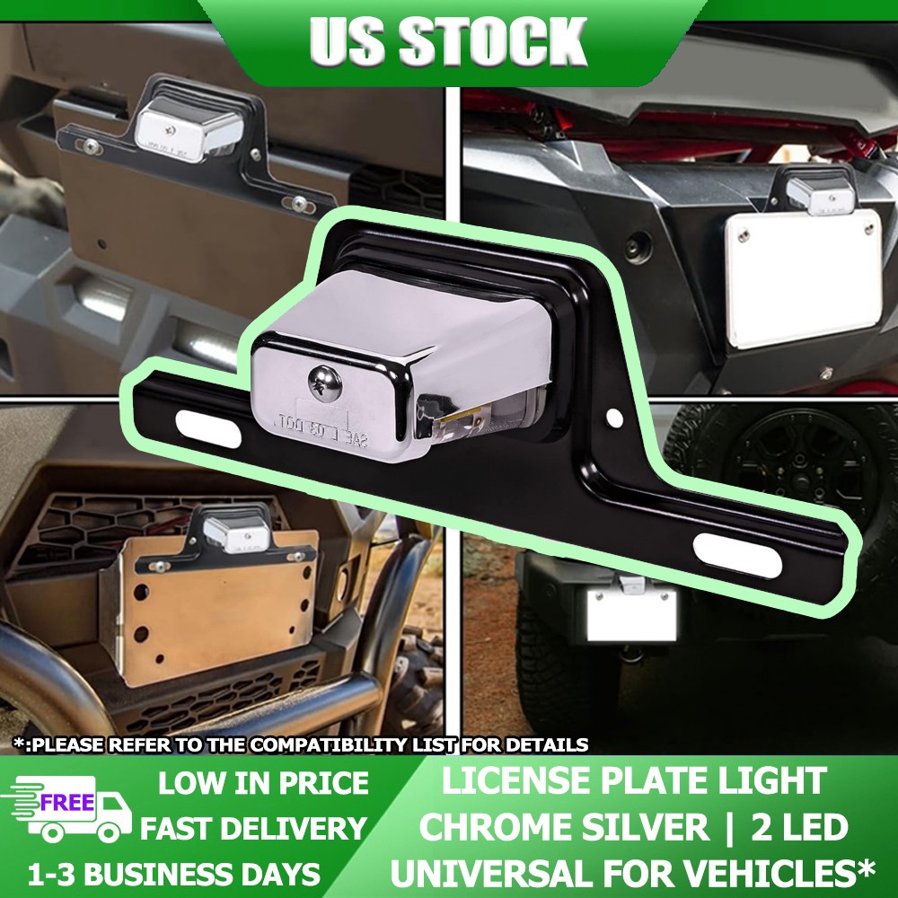 Chrome DC 12V Bracket-Mount DOT 2 LED License Plate Light for Boat Trailer UTV