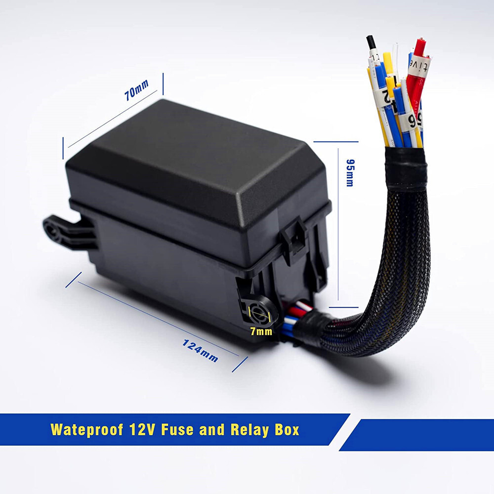 6 Way 12V Fuse & Relay Box w/ Pre-Wires Universal for Cars Truck Boat Waterproof