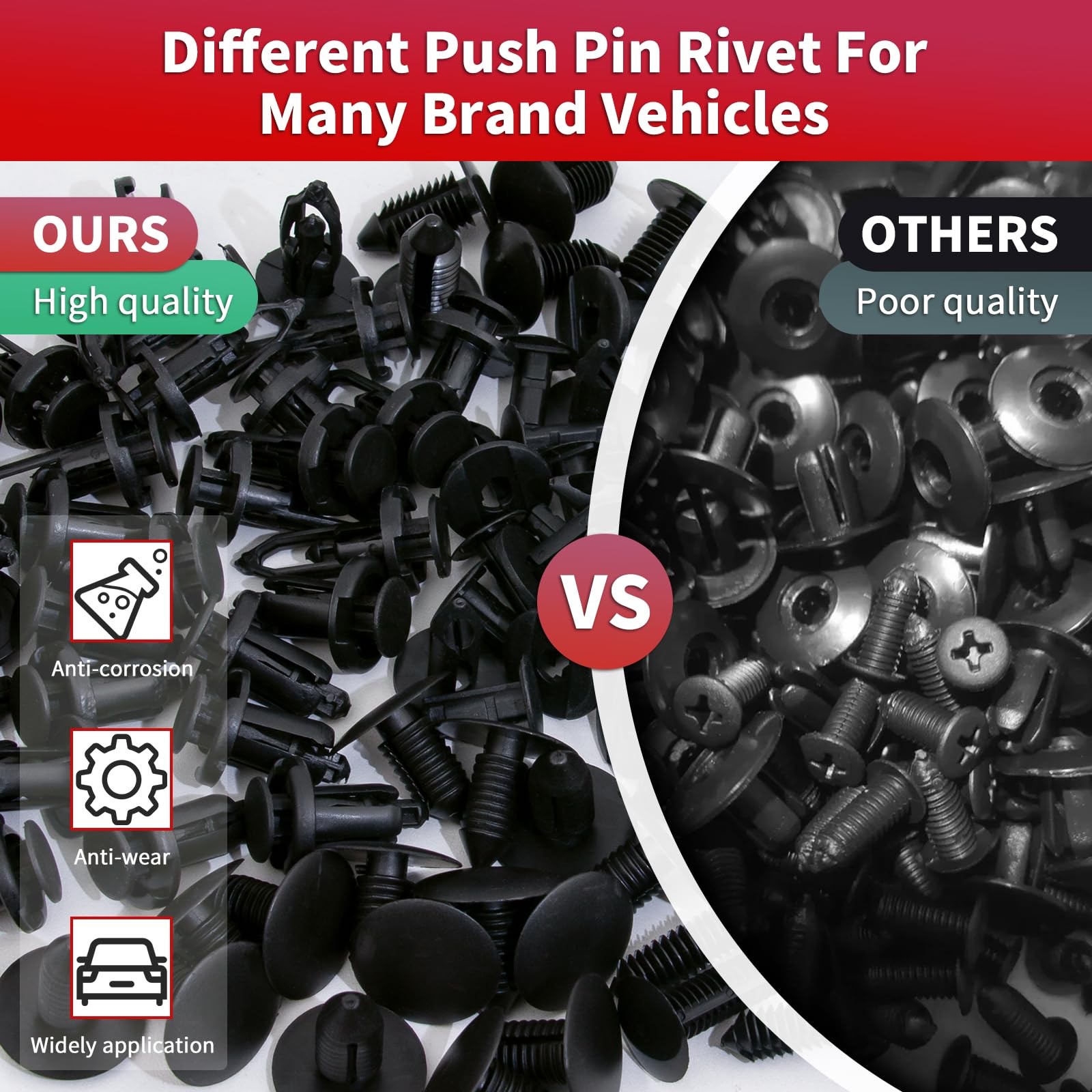 252PCS Bumper Retainer Clips Car Plastic Rivets Fasteners Push 252Pcs, Black