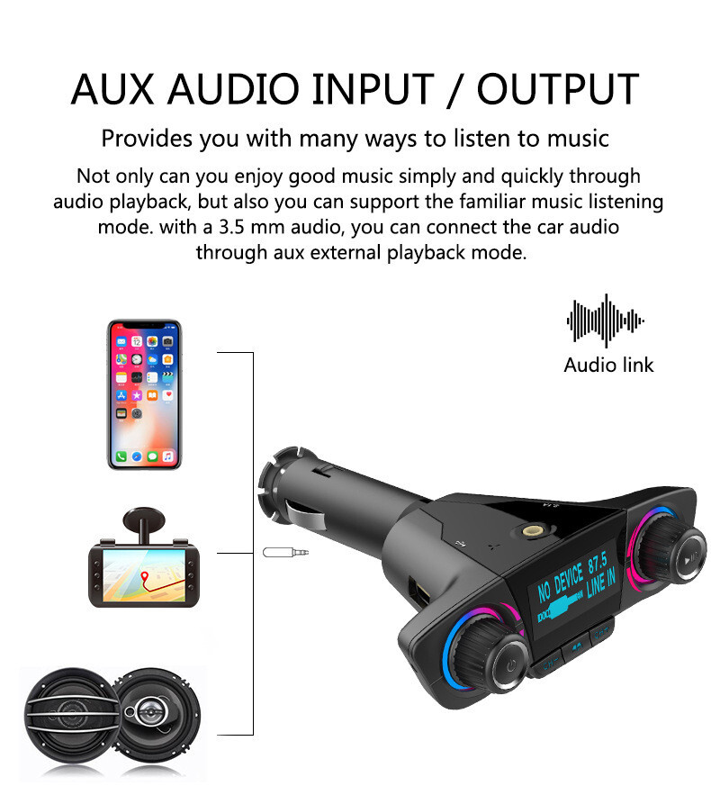 MP3 FM Transmitter Bluetooth Wireless Bluetooth 4.0 1.3in LED Screen Accessories