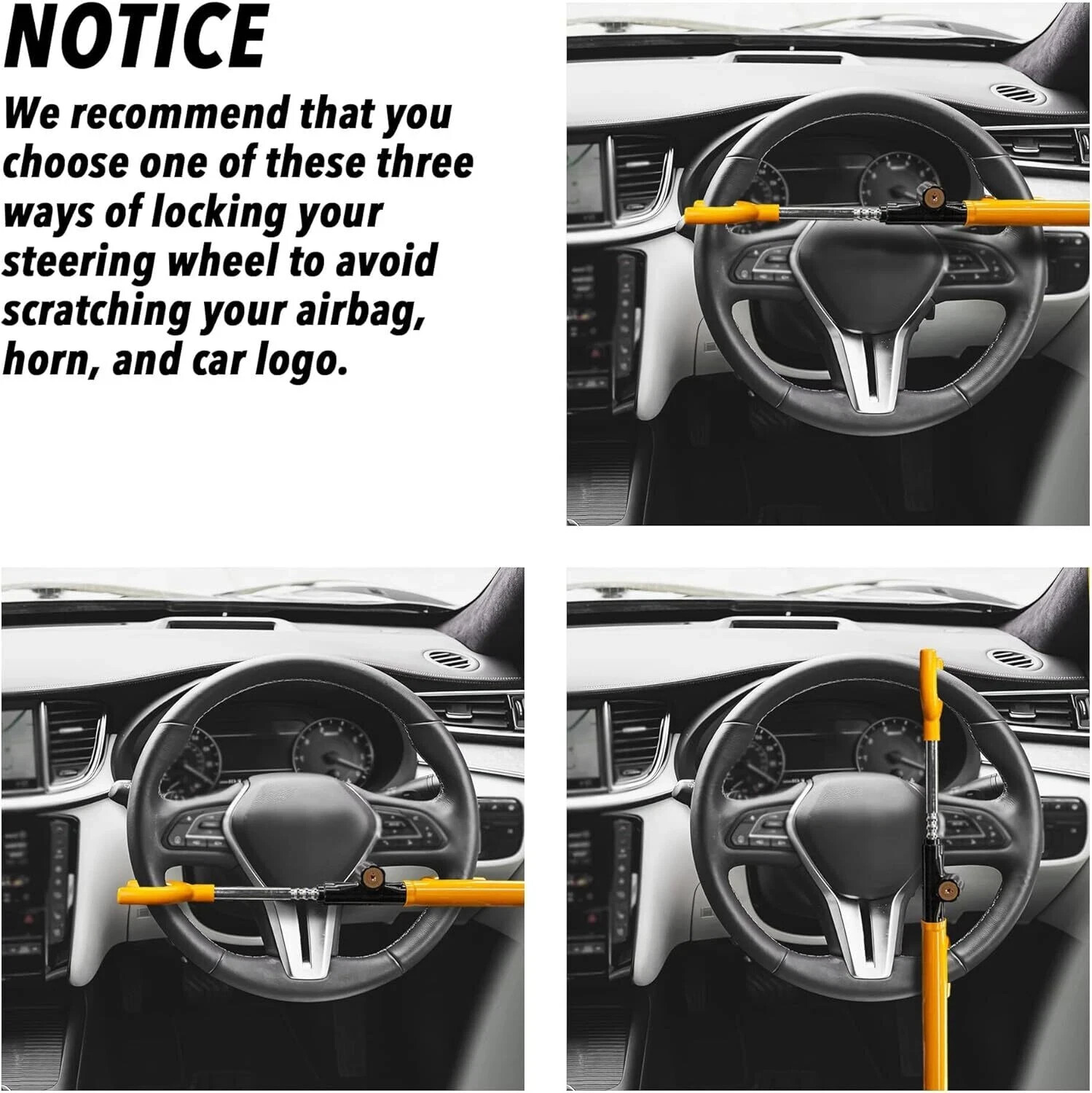 “2 PACK” CARTMAN Vehicle Steering Wheel Lock, Car Anti-Theft Yellow