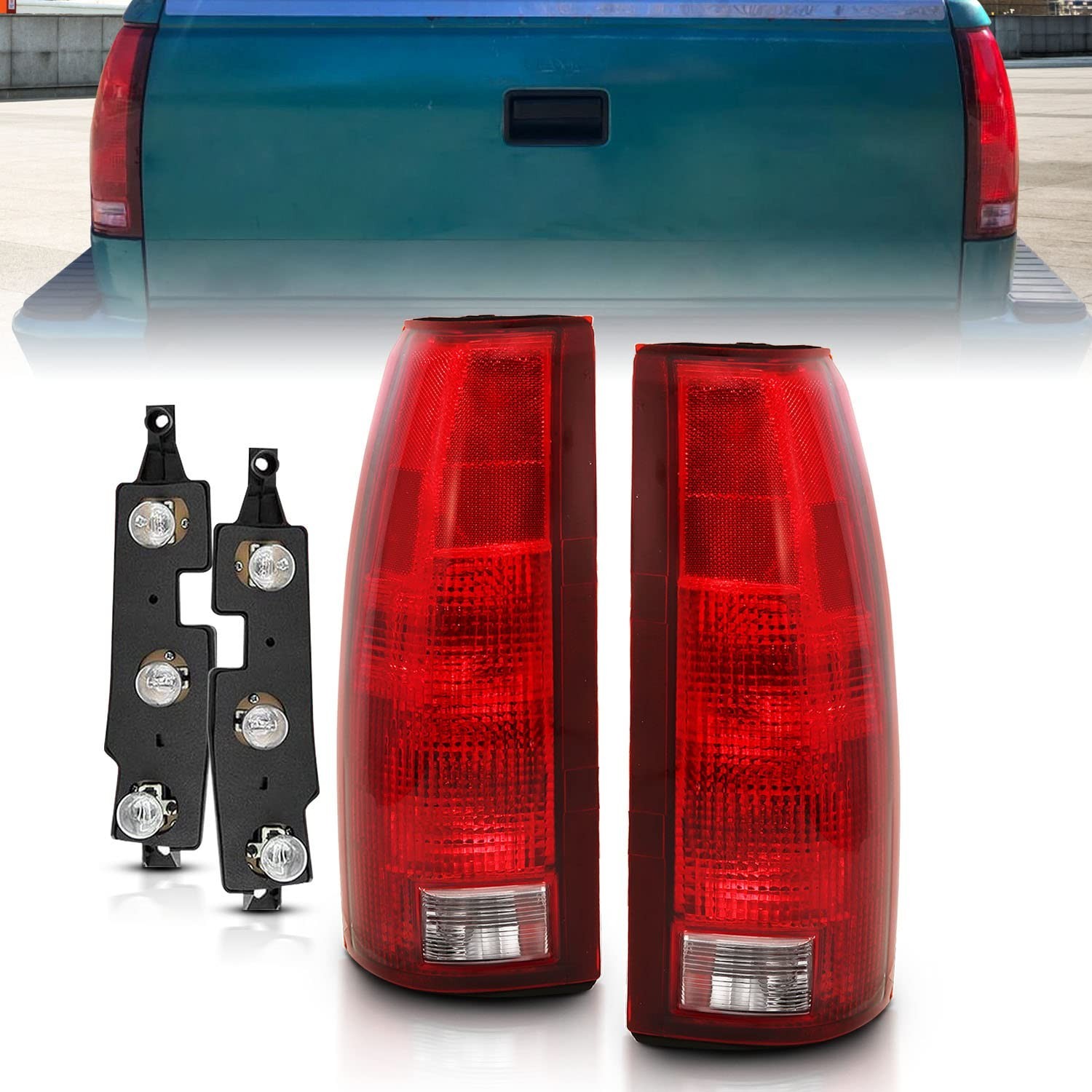 Red Replacement Halogen Tail Lights Pair for 1988-2000 Chevy GMC C/K Truck Tahoe