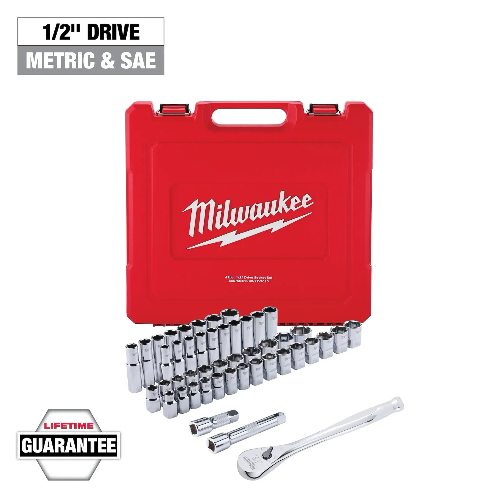 Milwaukee 48-22-9010 47 PC Sae & Metric 1/2Dr Socket Set AUTHORIZED USA DEALER