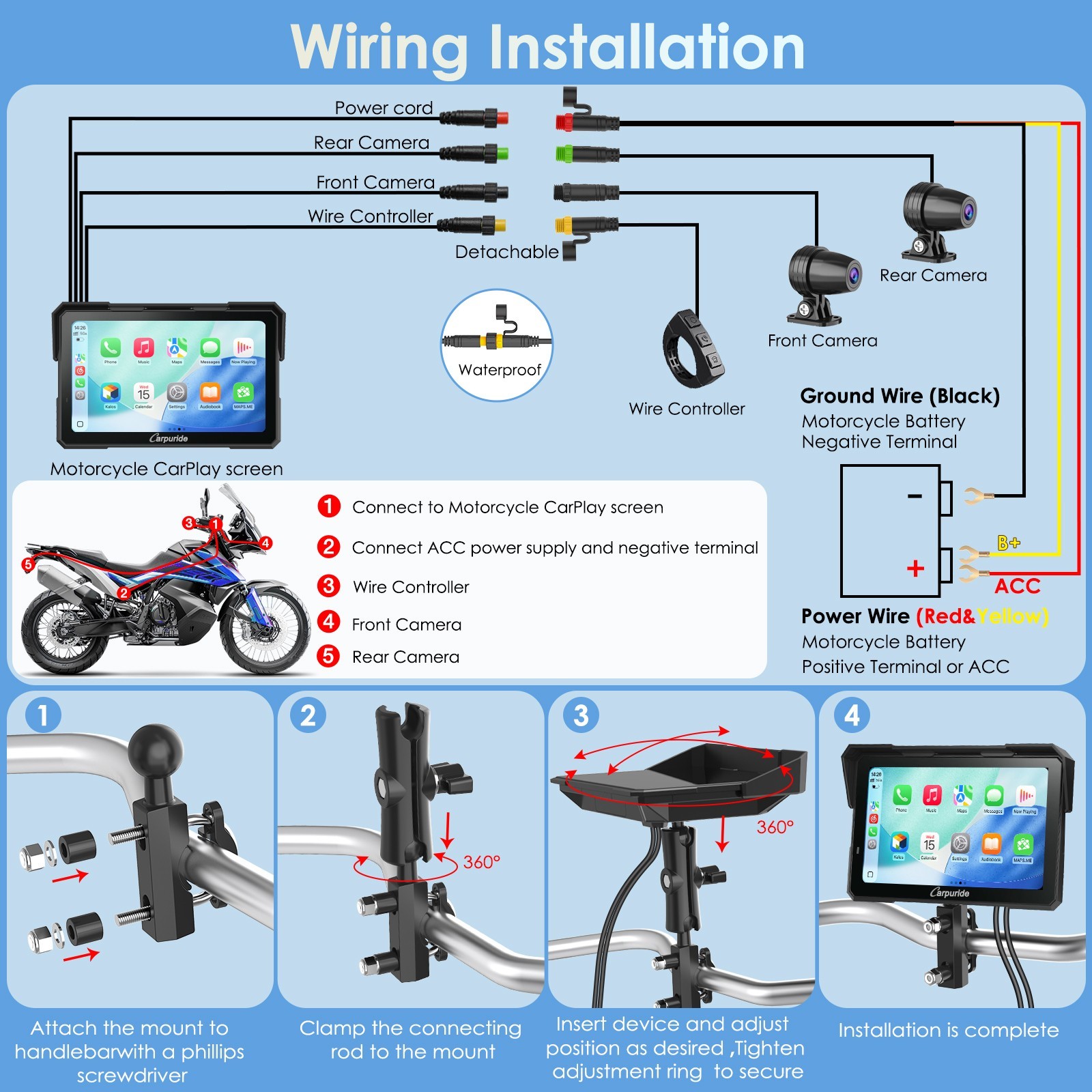 Carpuride W702 Plus Wireless Moto Stereo Install Apps Built in GPS Dual Cameras