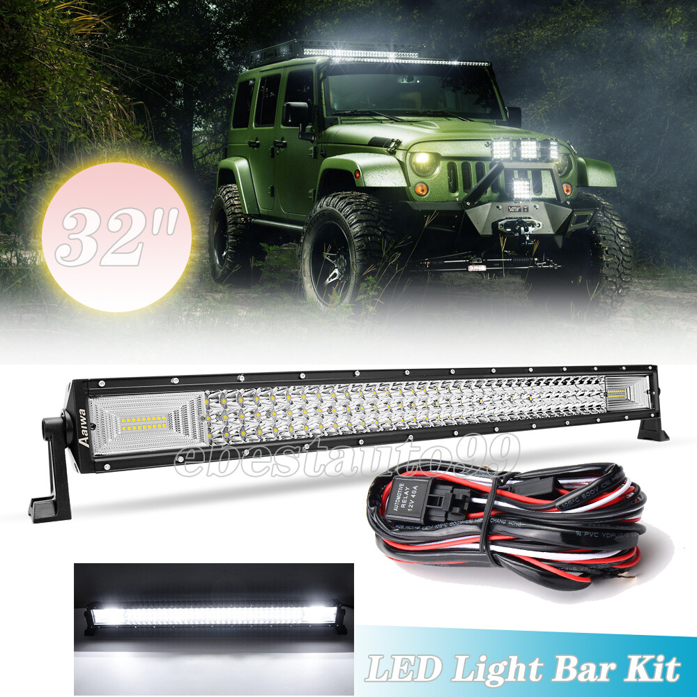 34 Inch LED Work Light Bar Tri Row Spot Flood Combo Truck SUV ATV 4WD 32″
