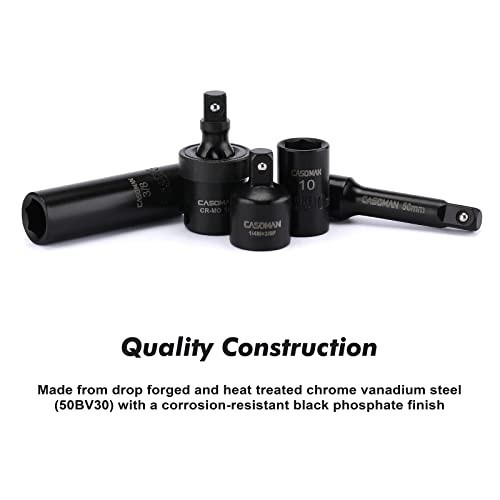 55PCS 1/4″ Drive Impact Socket Set – Shallow & Deep, Metric/SAE, 6-Point, Cr-V S