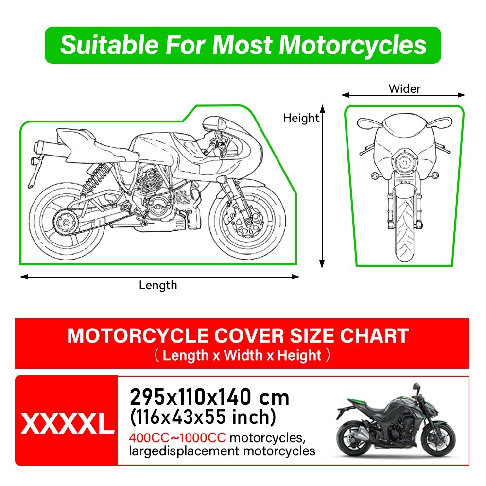300D Waterproof Motorcycle Cover Heavy Duty Outside Rain Dust UV Protector 4XL