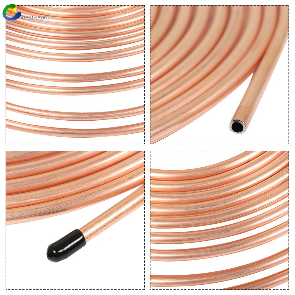 25 Ft Coil Roll 1/4 OD w/ 16 Fittings Copper Plated Brake Line Tubing Kit