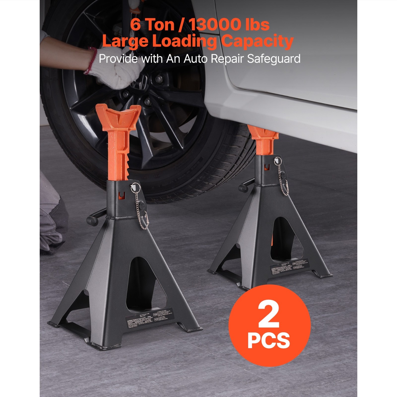 KFFKFF 6 Ton Jack Stands, Adjustable Heavy Duty Steel, 1 Pair