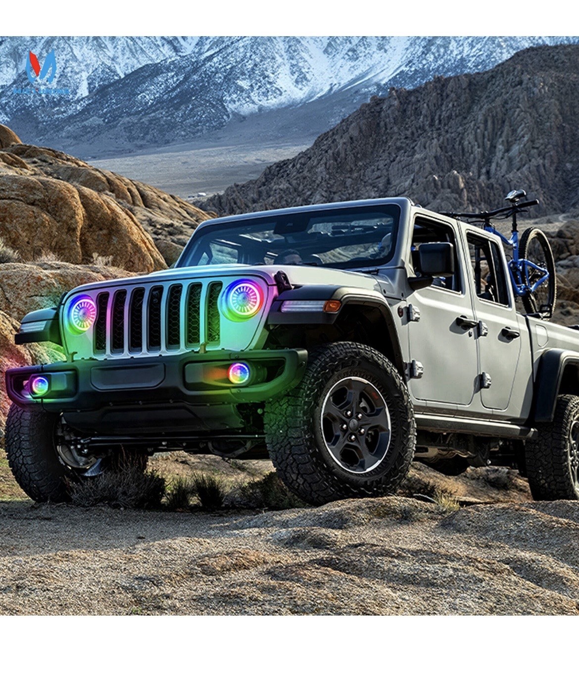 MICTUNING J1 RGB+IC 7-inch LED Headlights w/Fog Light Assembly for Jeep Wrangler