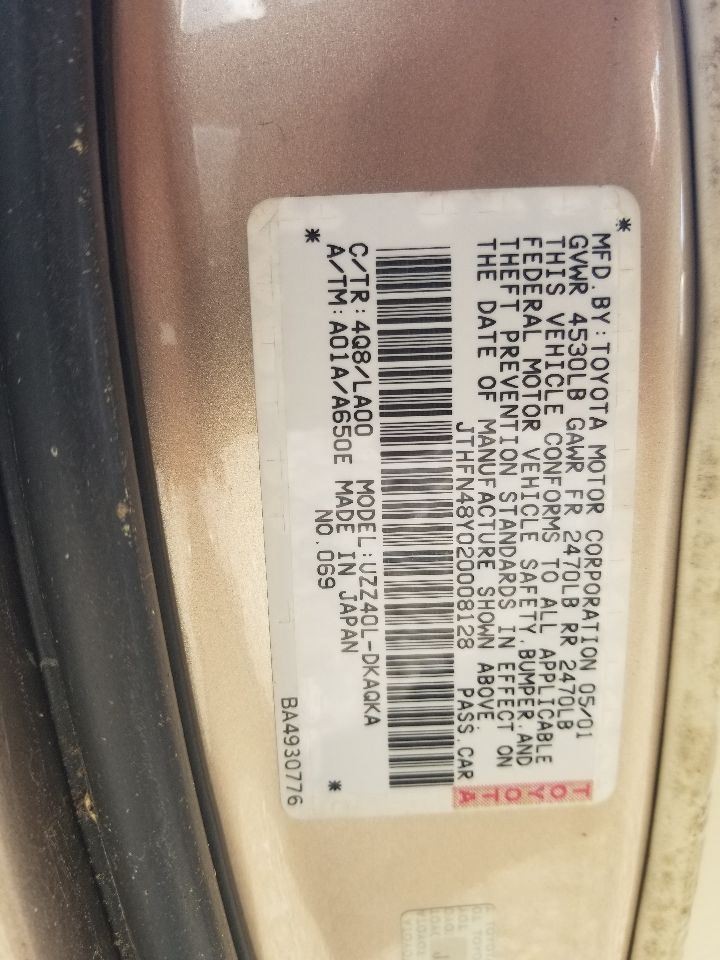 02 LEXUS SC430 OWNERS MANUAL