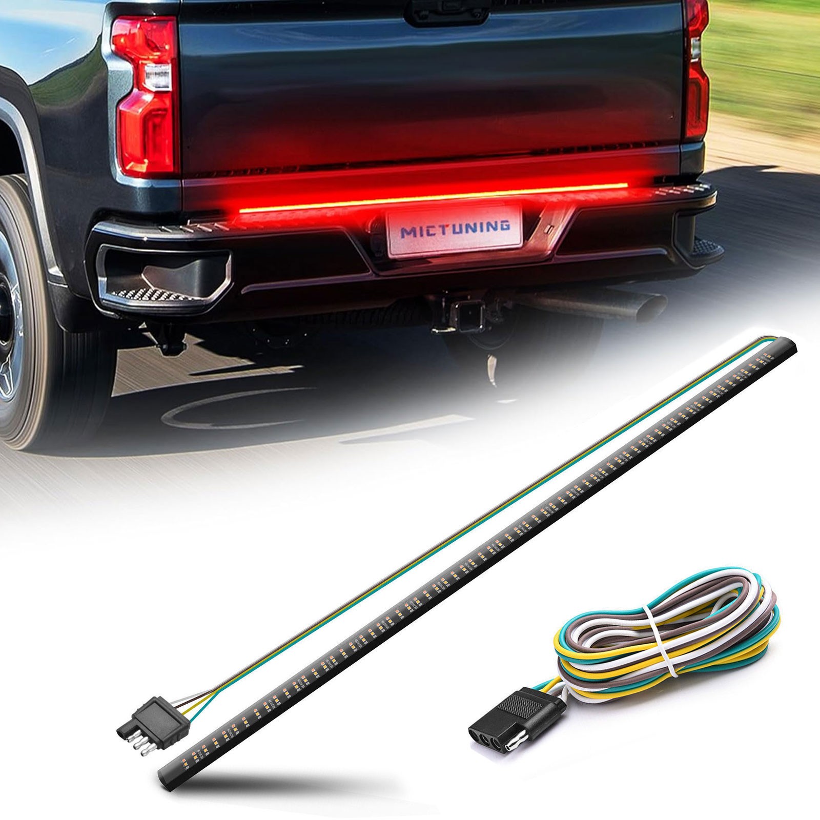 Truck Tailgate Light Strip 48″ Triple Row 360 LED Strip Red Running Brake Lights