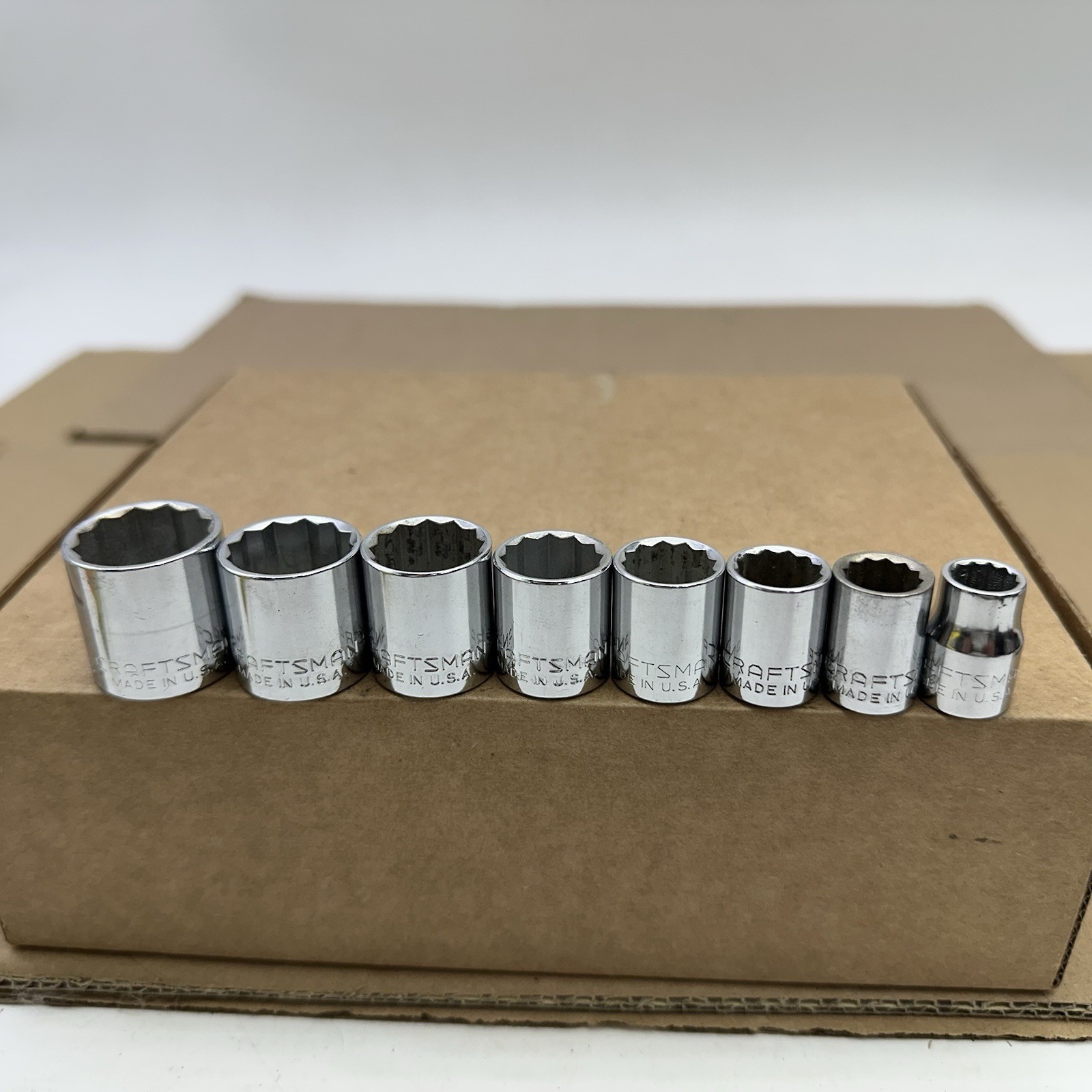 Craftsman USA 3/8 Drive SAE Socket Set 3/8-13/16 8pc 12PT G Vintage Very Good