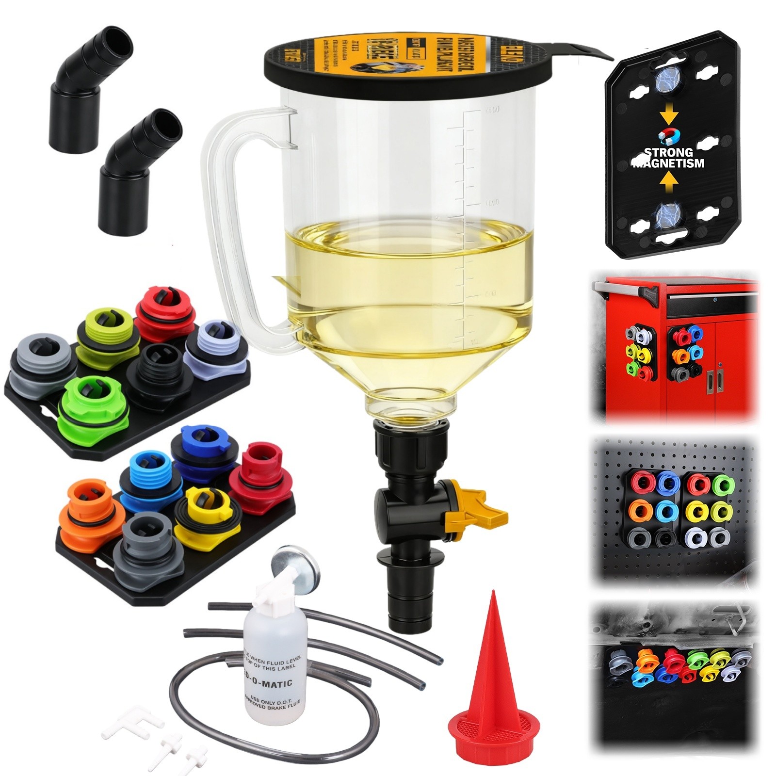 18PC Engine Oil Funnel Kit 1.59QT/1.5L Automotive Coolant Funnel Set 12 Adapters