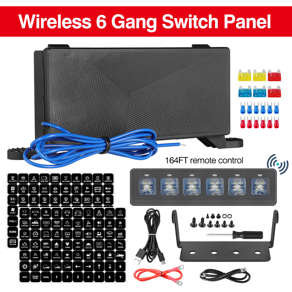 6 Gang Switch Panel 24V Auxiliary Circuit Control Box for 07-18 Chevy/GMC 1500