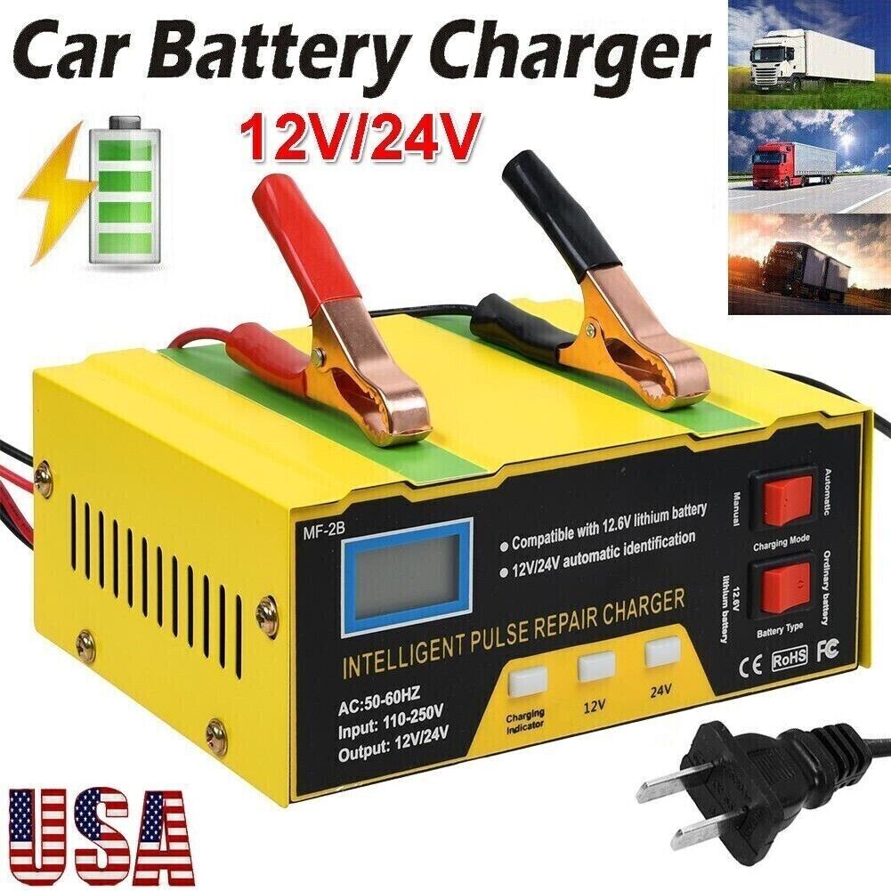 Car Battery Charger Heavy Duty 12V/ 24V Automatic Intelligent Pulse Repair