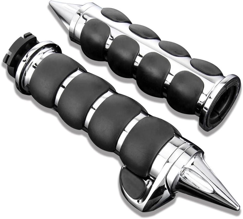 TSUNG Handlebar Grips 1 Inch Motorcycle 1 inch, A-Spike-Chromewith Assist