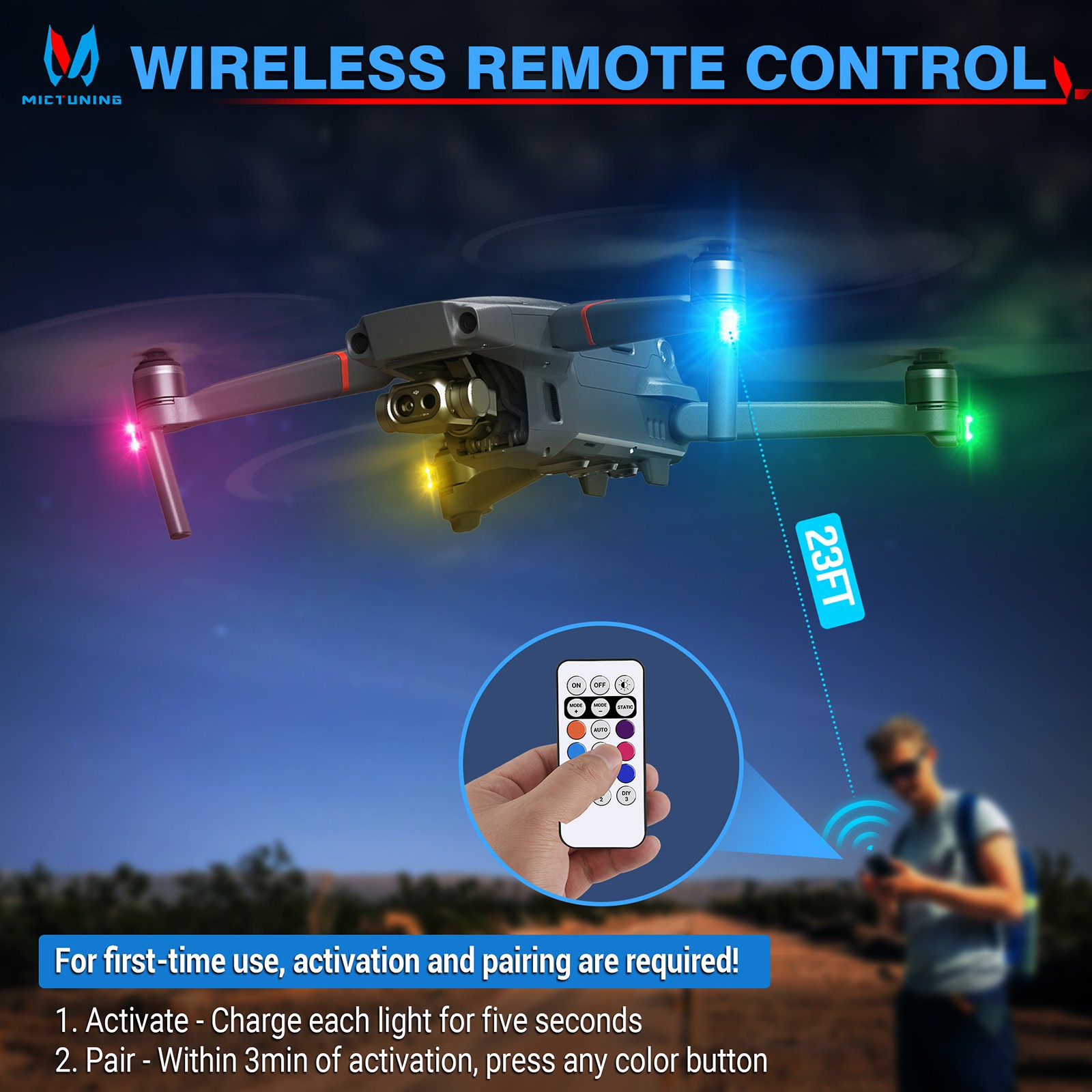 RGB Led Car Ambient Lights Rechargeable Wireless Car Light With Remote Control