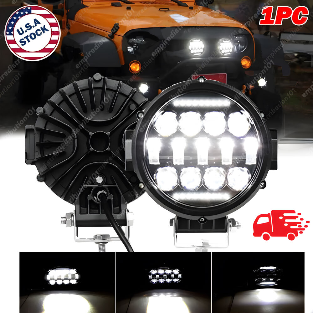 6” Round LED Work Light Bar Spot Offroad Truck SUV ATV Driving Bumper Fog Pods