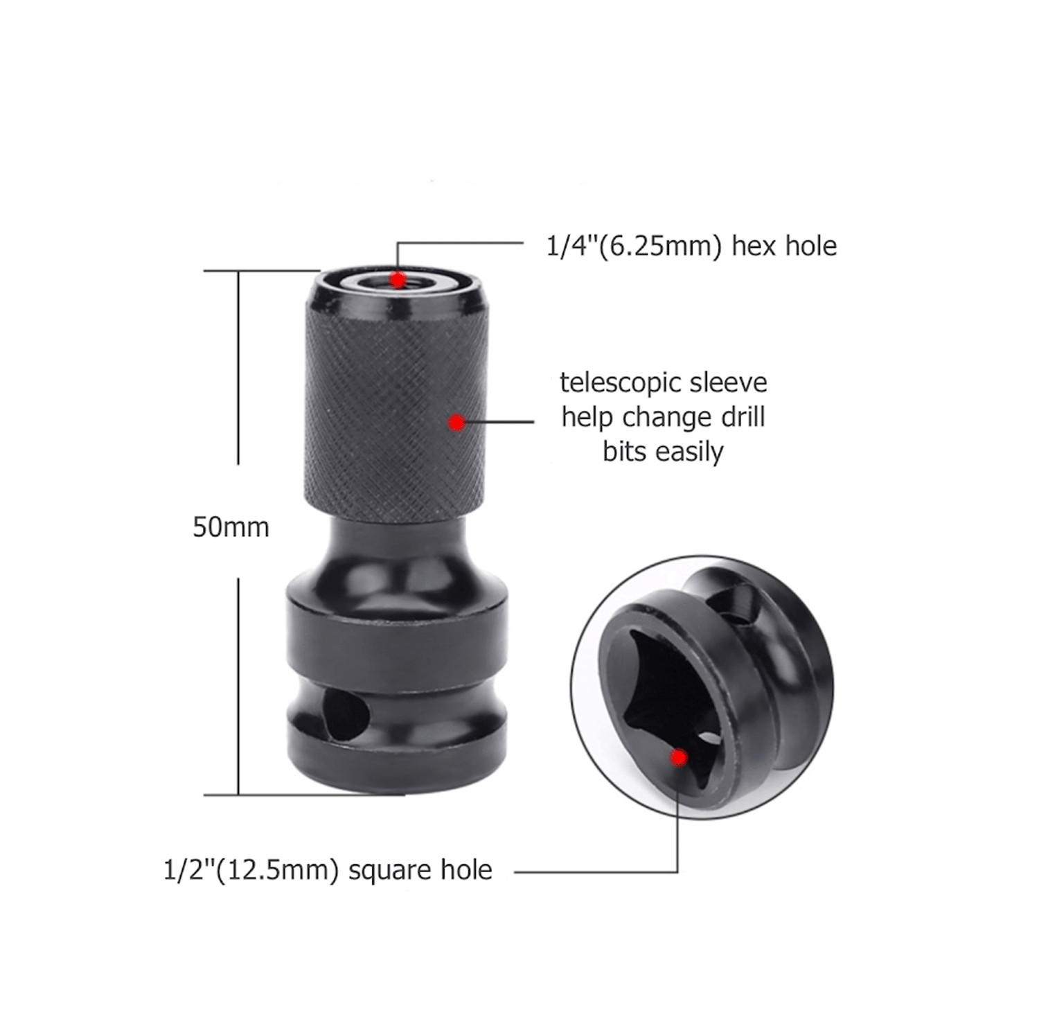 2Pcs 1/2″ Drive To 1/4″ Socket Adapter for IMPACT WRENCH Hex Drill Chuck Convert