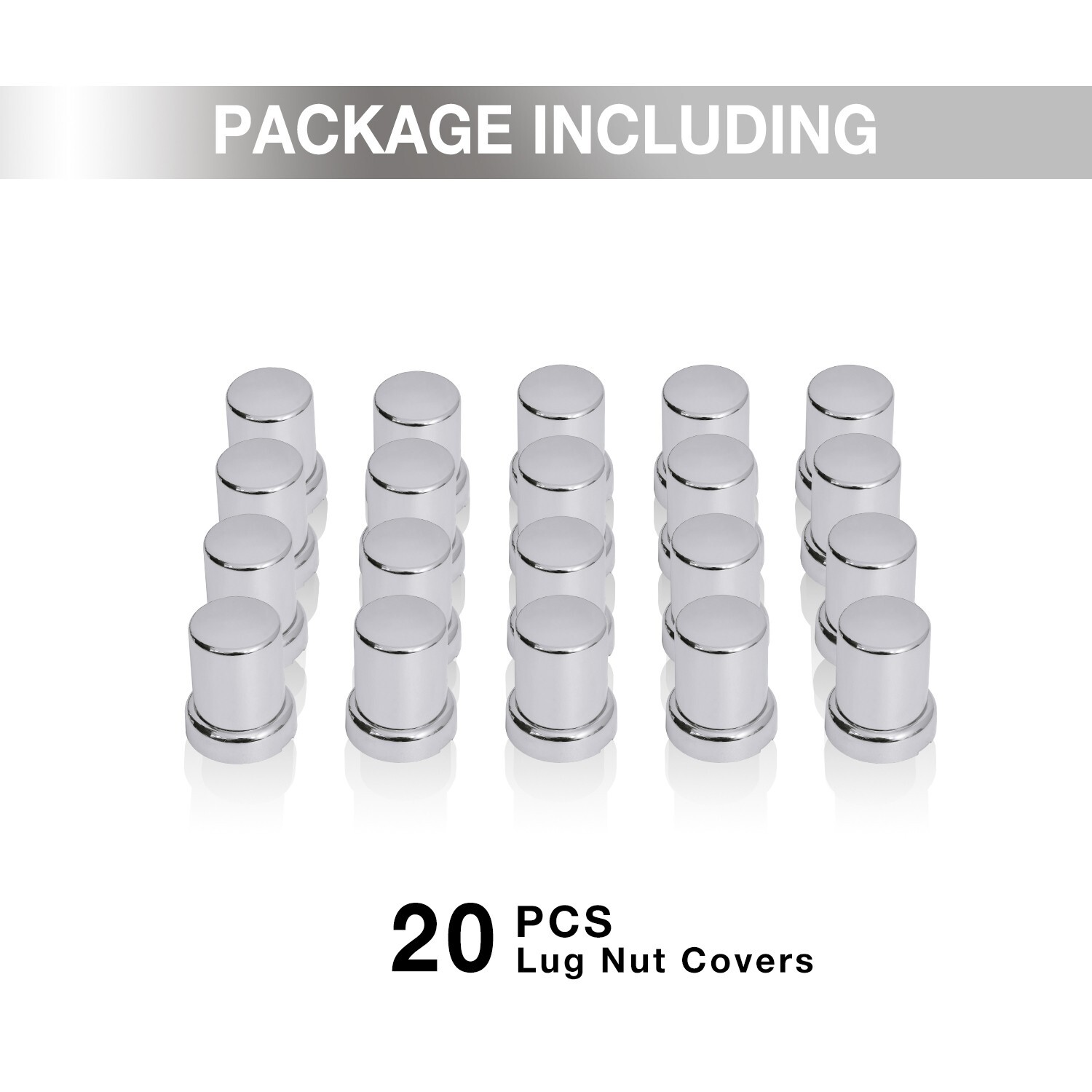 20pcs 33mm × 2-3/8″ Chrome ABS Plastic Tube Push-On Flanged Lug Nut Cover Caps