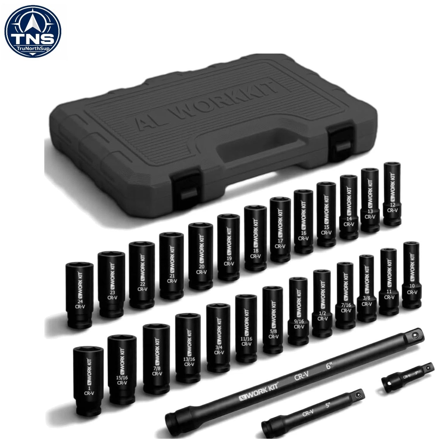 Durable Chrome Vanadium 29-Piece Impact Socket Set with Extension Bars