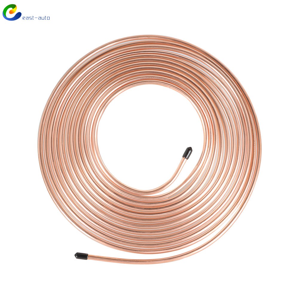 25 Ft Coil Roll 1/4 OD w/ 16 Fittings Copper Plated Brake Line Tubing Kit