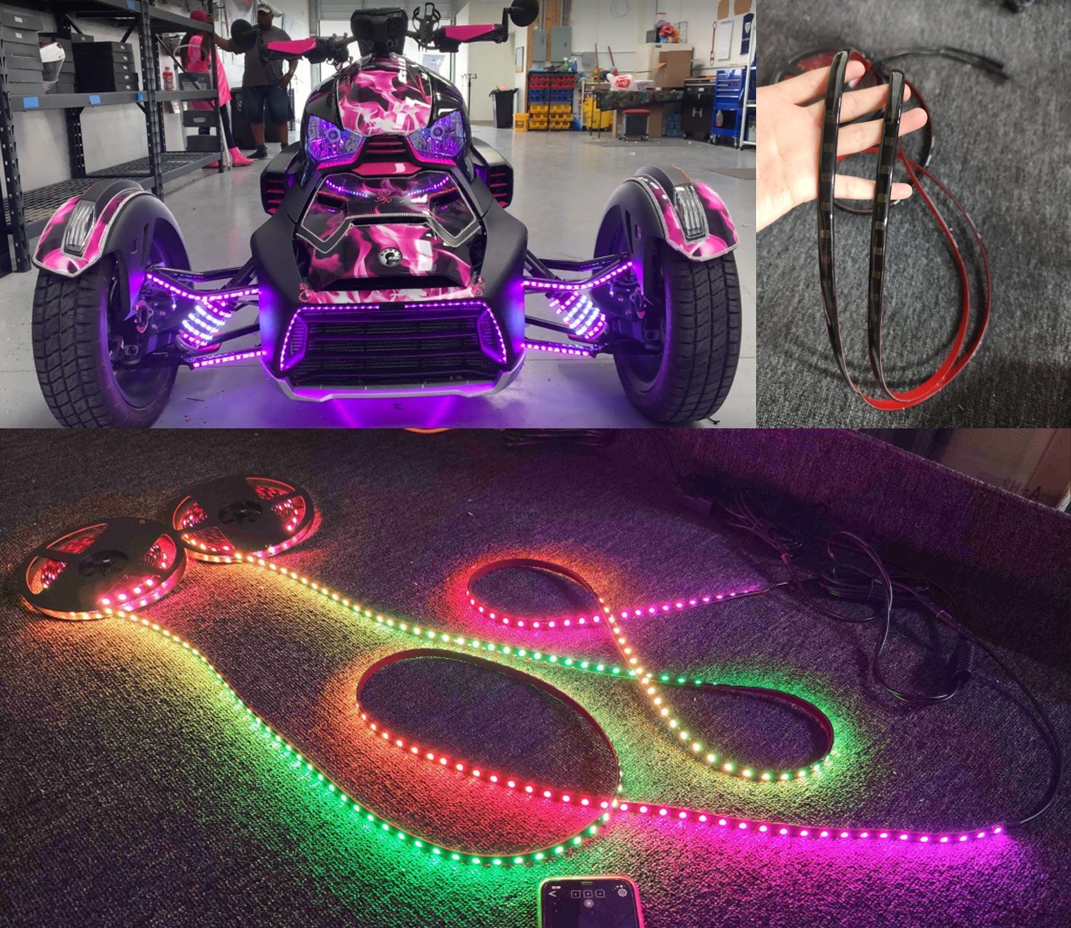 IP65 Flexible Tinted CHASING 8PCS 4FT Light Strips APP+Remote for Ryker Spyder