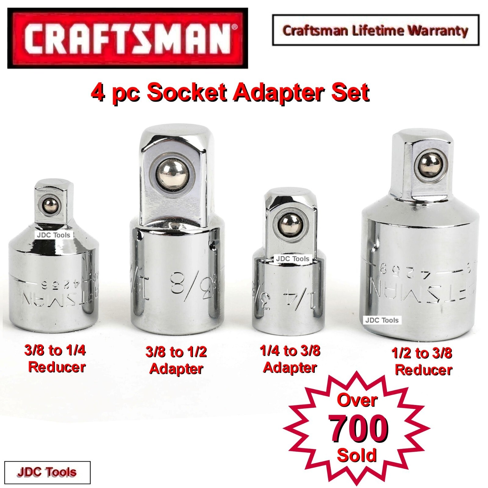 Craftsman 4 pc Socket Adapter Reducer Converter Set – 1/4 3/8 1/2 9-4235