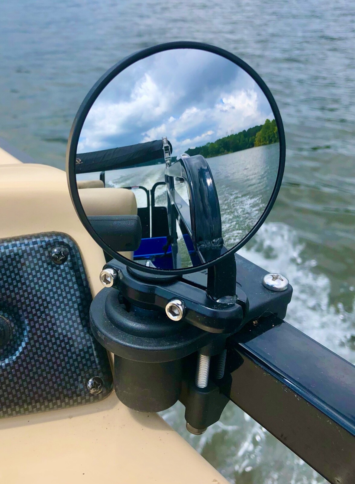 Pontoon Boat 3″ Round Marine Rearview Mirror 1-1/4″ Square Rail Mount Adjustable